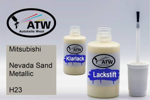 Mitsubishi, Nevada Sand Metallic, H23: 20ml Lackstift + 20ml Klarlack - Set, von ATW Autoteile West.